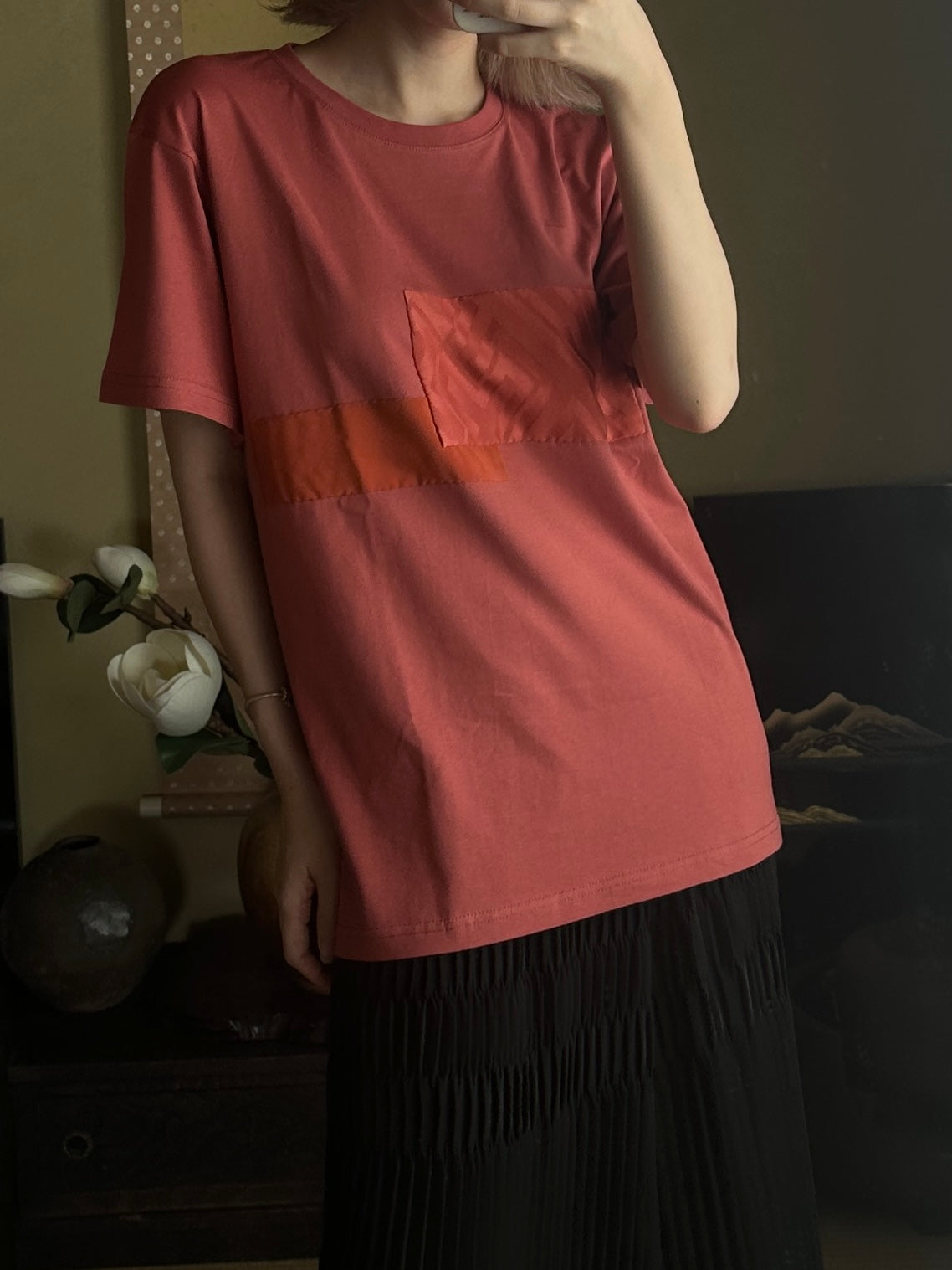 Redesigned Kimono Handmade T-Shirt Coral Color