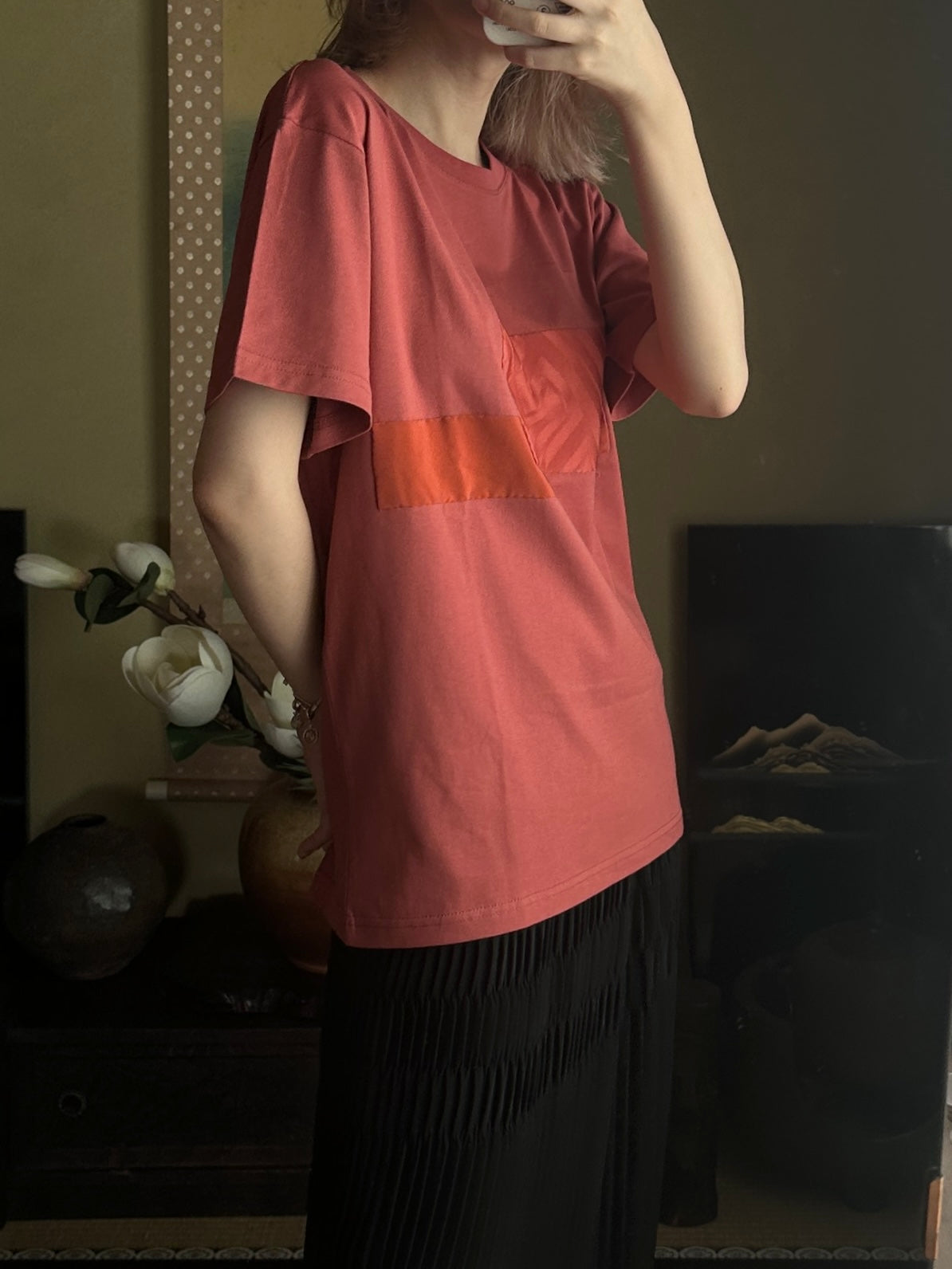 Redesigned Kimono Handmade T-Shirt Coral Color