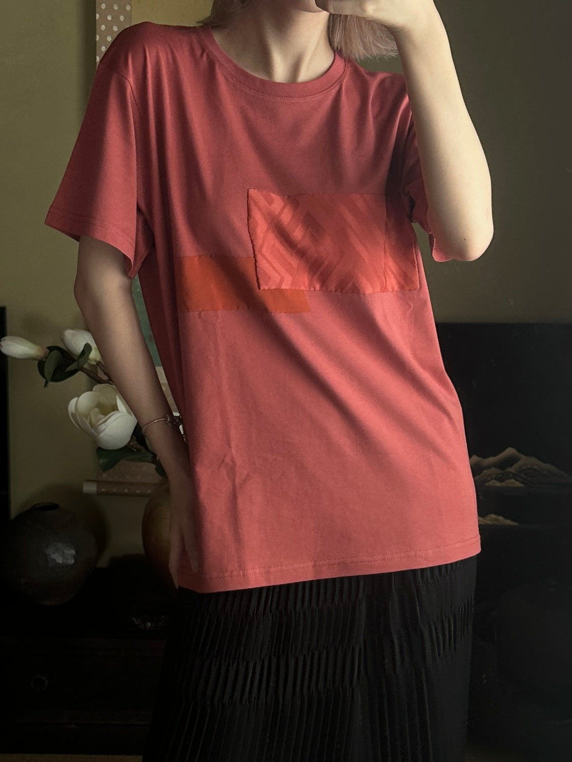 Redesigned Kimono Handmade T-Shirt Coral Color