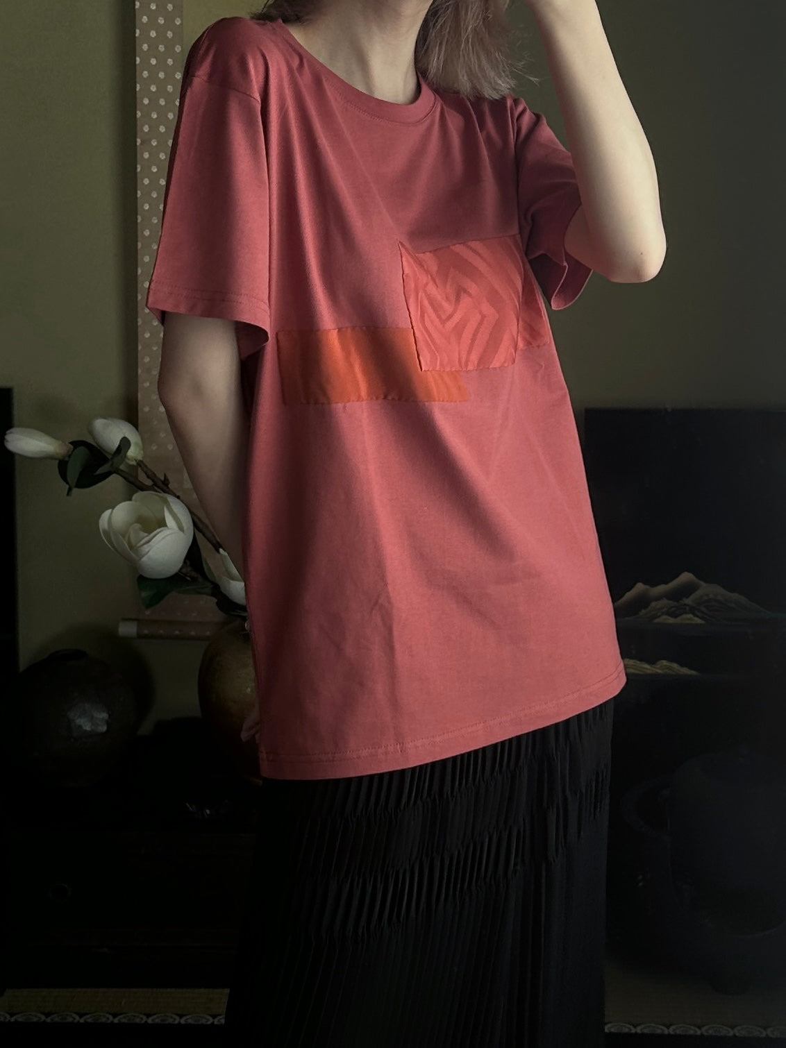 Redesigned Kimono Handmade T-Shirt Coral Color