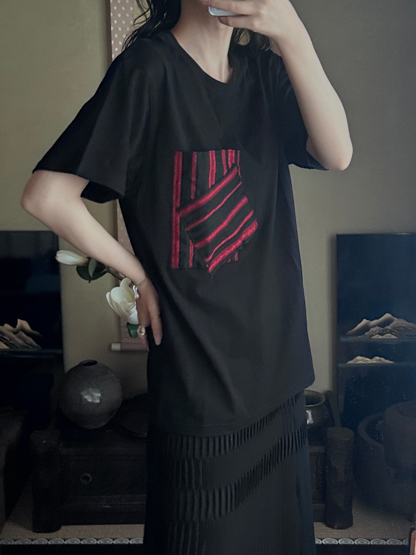 Redesigned Kimono Handmade T-Shirt Black