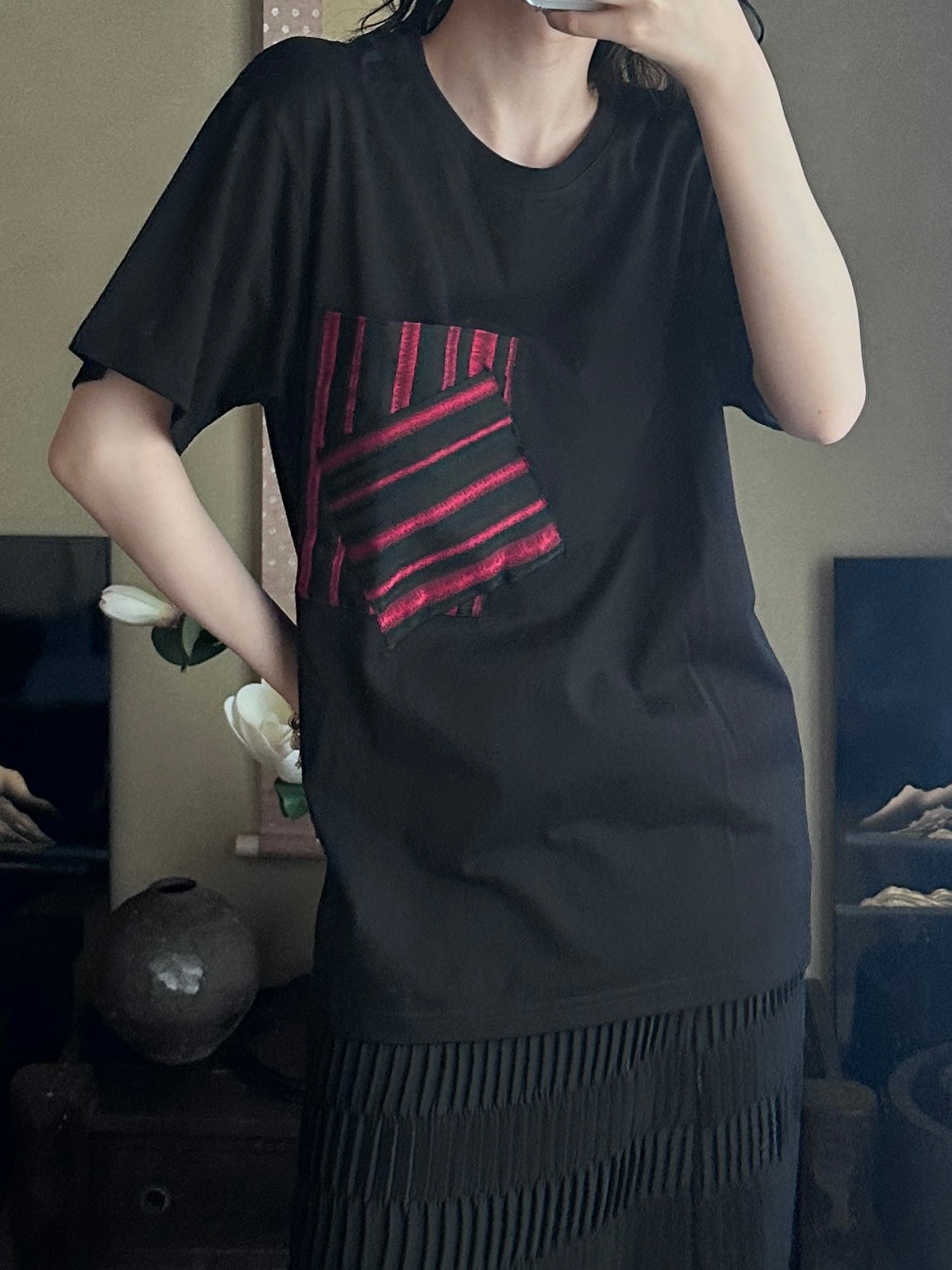 Redesigned Kimono Handmade T-Shirt Black