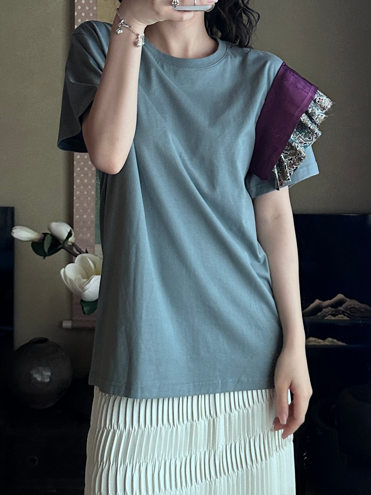 Redesigned Kimono Handmade T-Shirt Periwinkle Blue