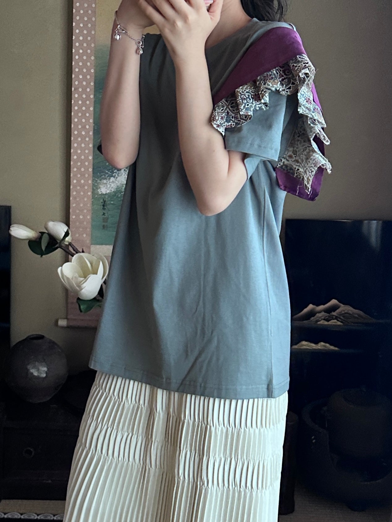 Redesigned Kimono Handmade T-Shirt Periwinkle Blue