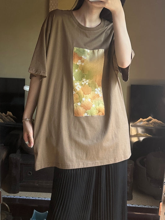 Redesigned Kimono Handmade T-Shirt Loquat Tea color