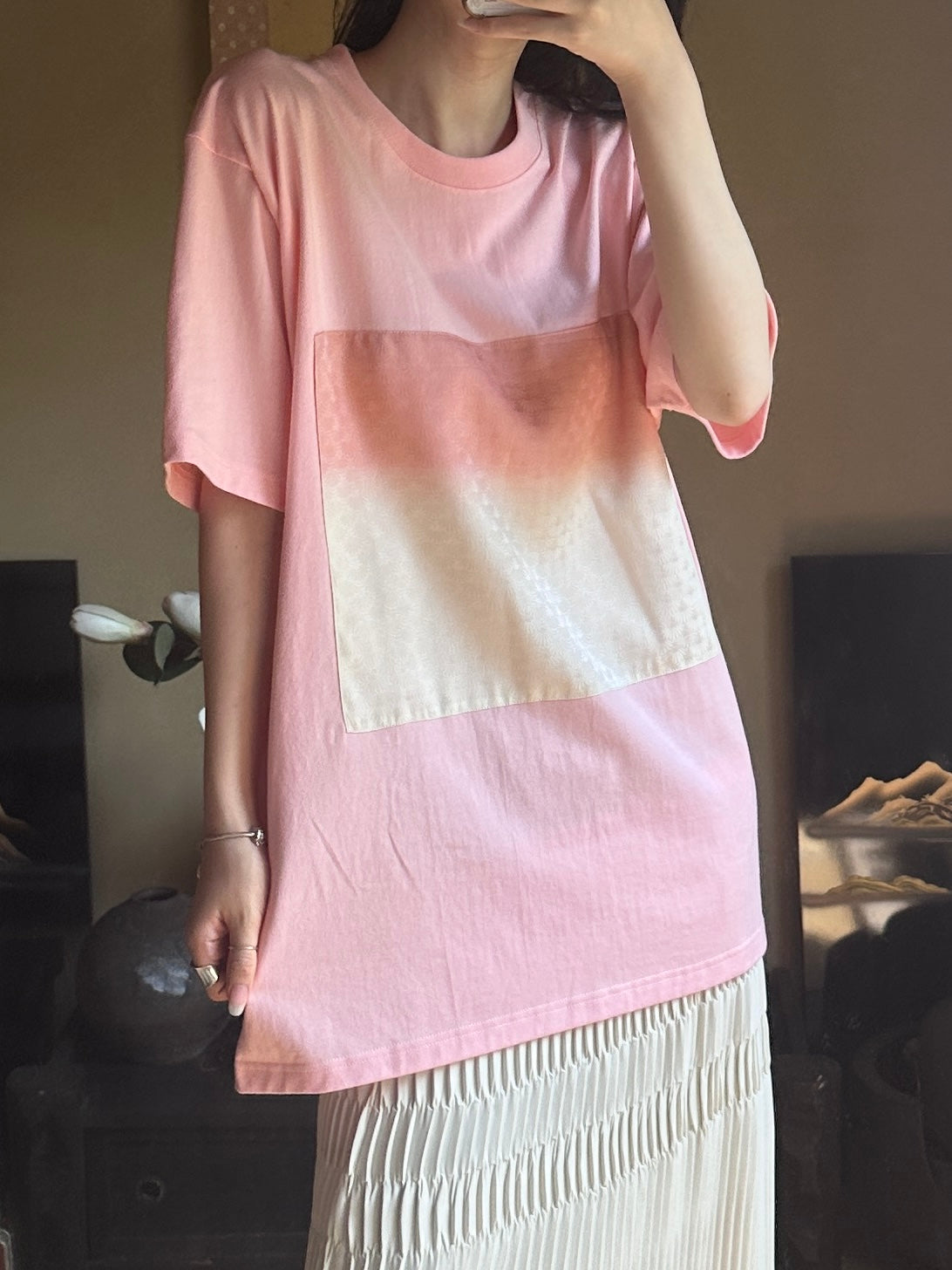 Redesigned Kimono Handmade T-Shirt Rosy Pink