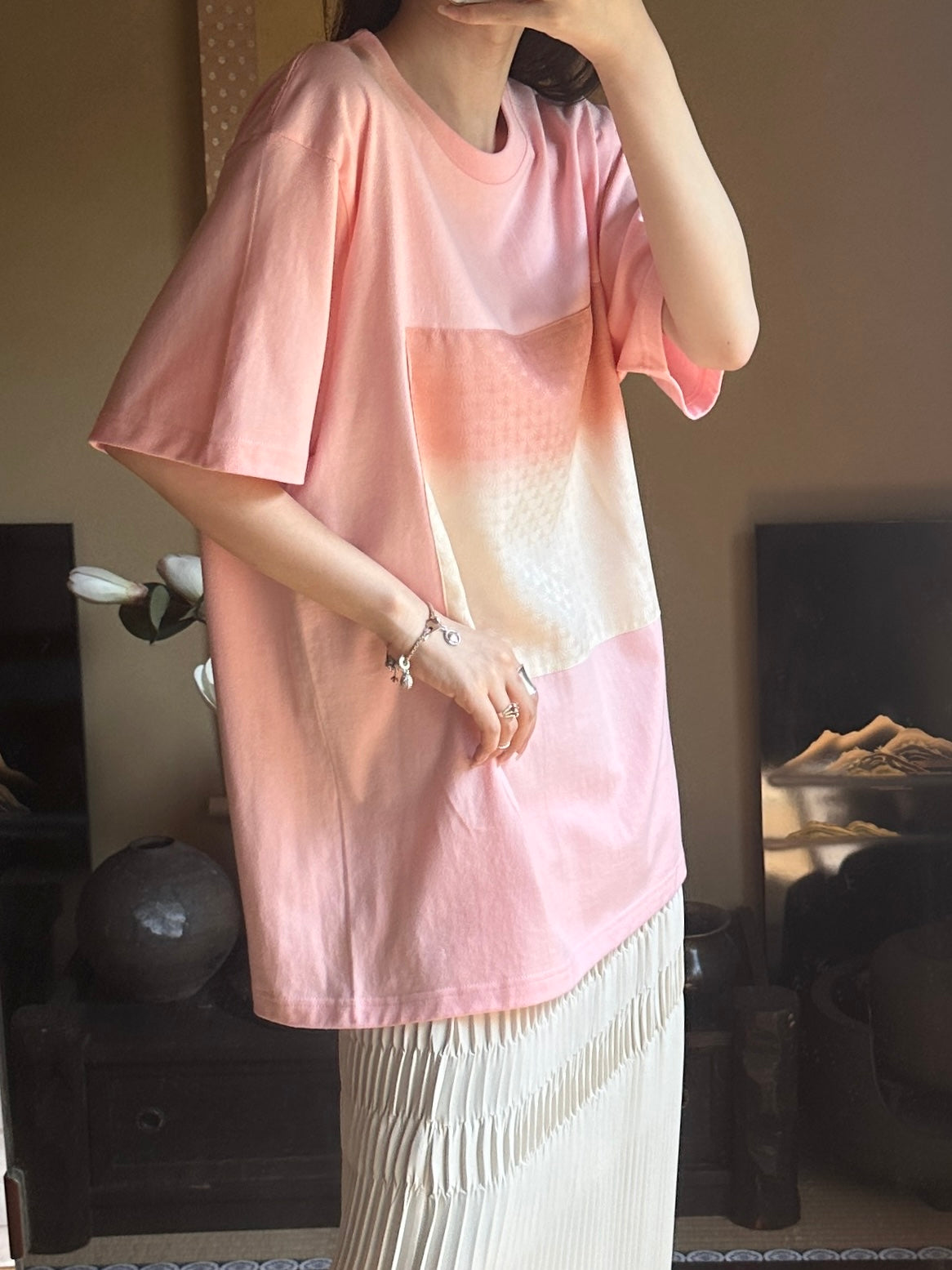 Redesigned Kimono Handmade T-Shirt Rosy Pink