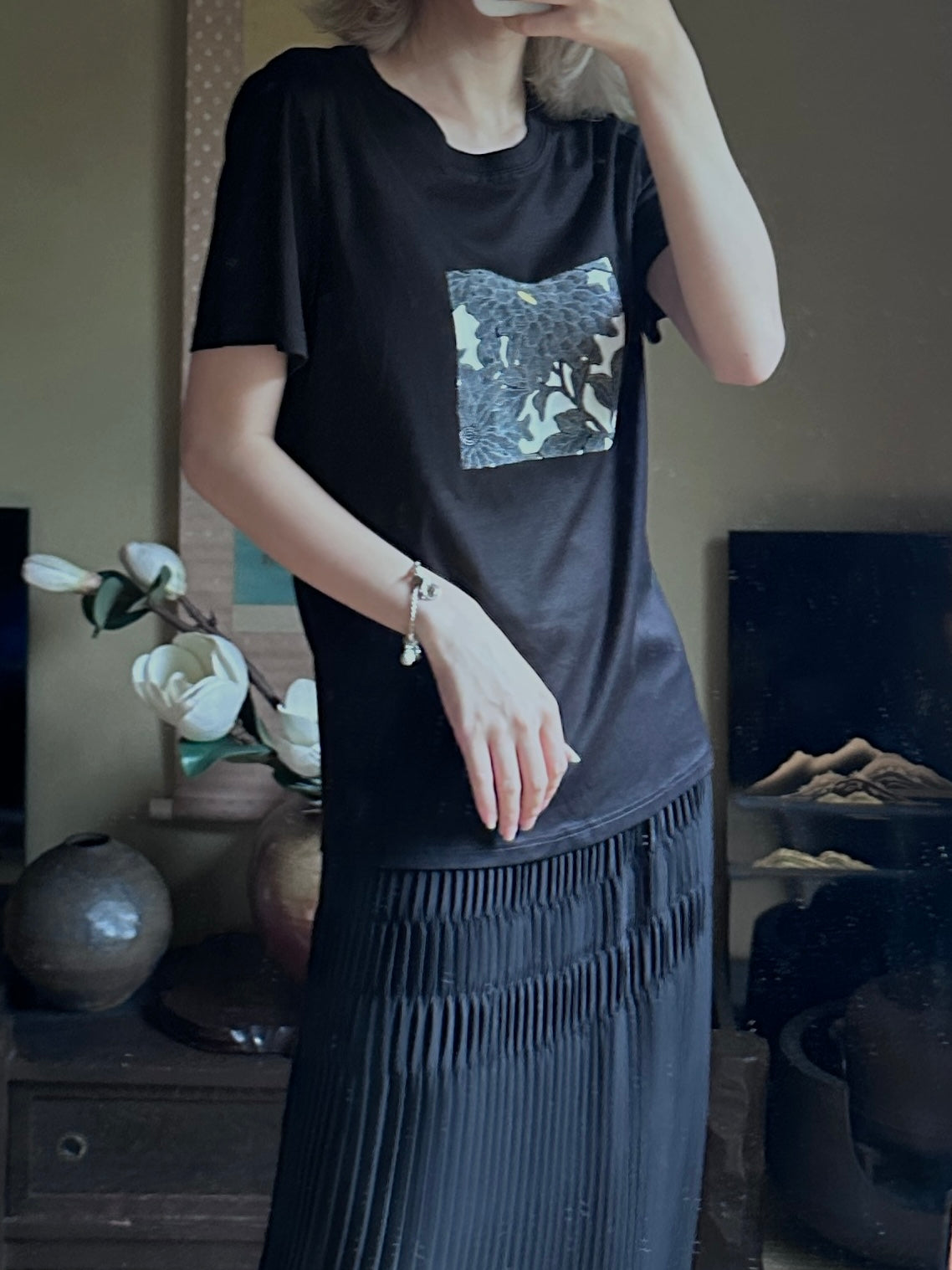 Redesigned Kimono Handmade T-Shirt Black