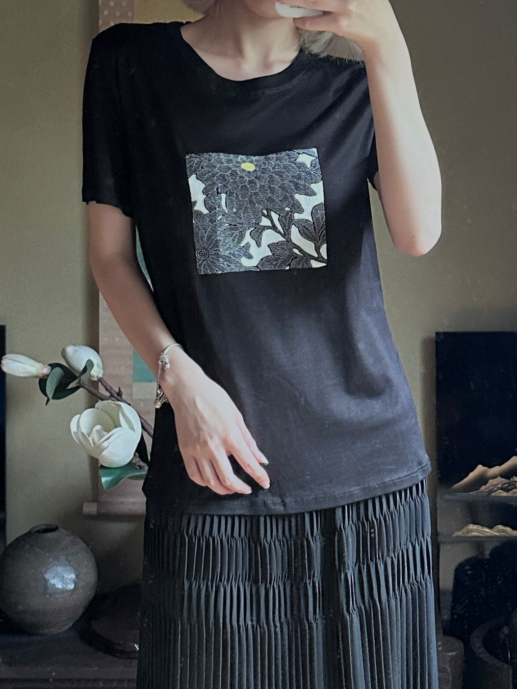 Redesigned Kimono Handmade T-Shirt Black