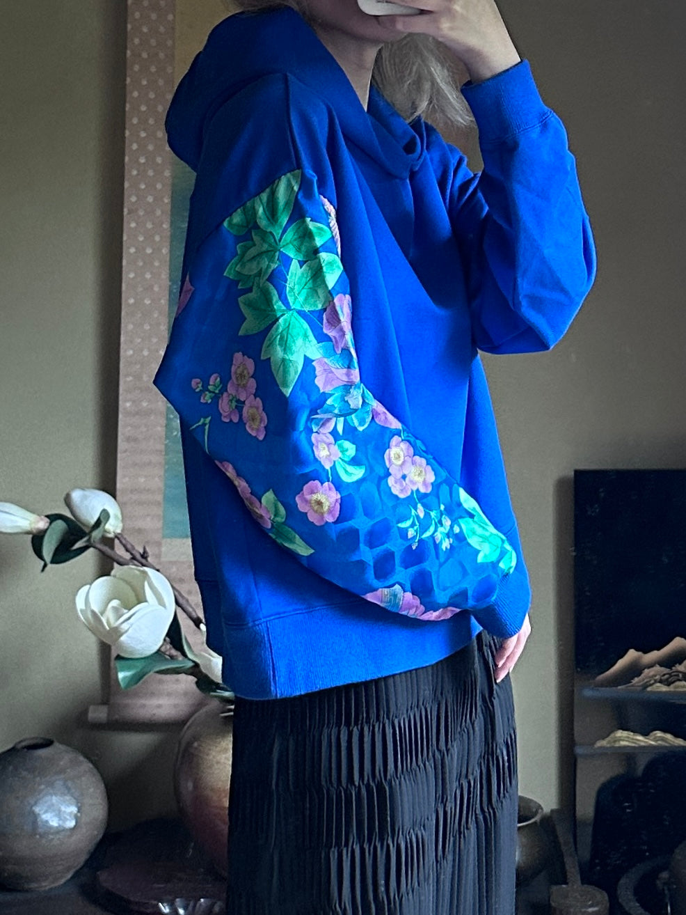 Redesigned Kimono Handmade Hoodie Japanese Iris color