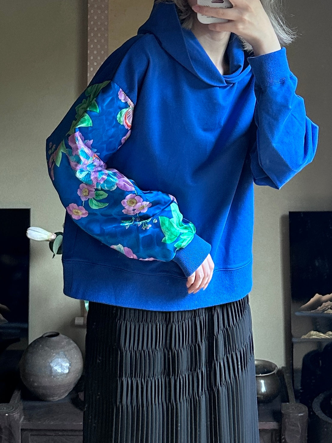 Redesigned Kimono Handmade Hoodie Japanese Iris color