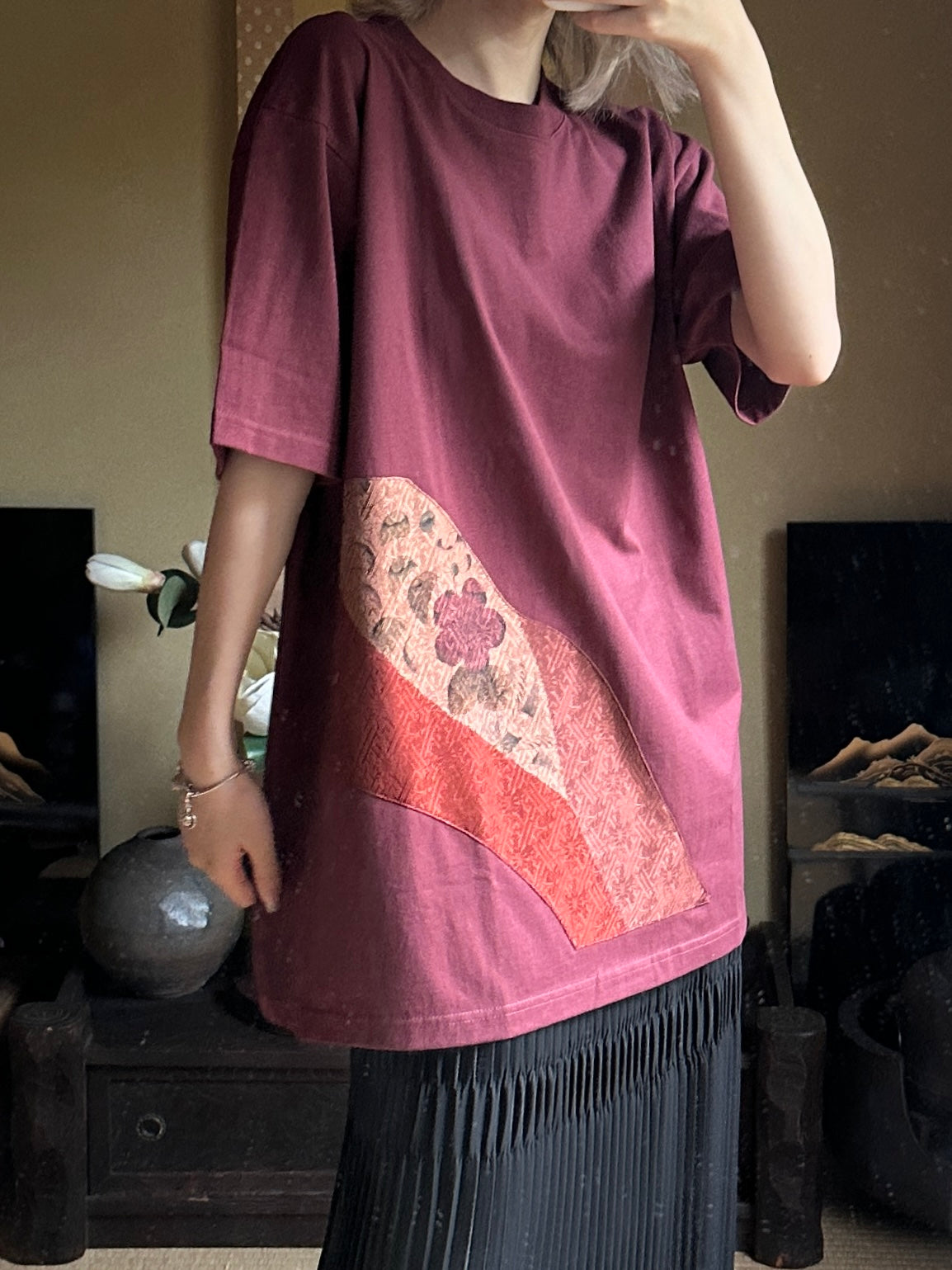 Redesigned Kimono Handmade T-Shirt Grape color