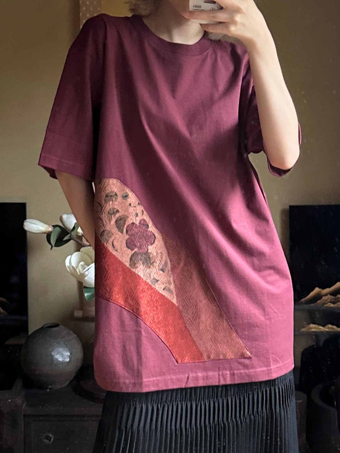 Redesigned Kimono Handmade T-Shirt Grape color