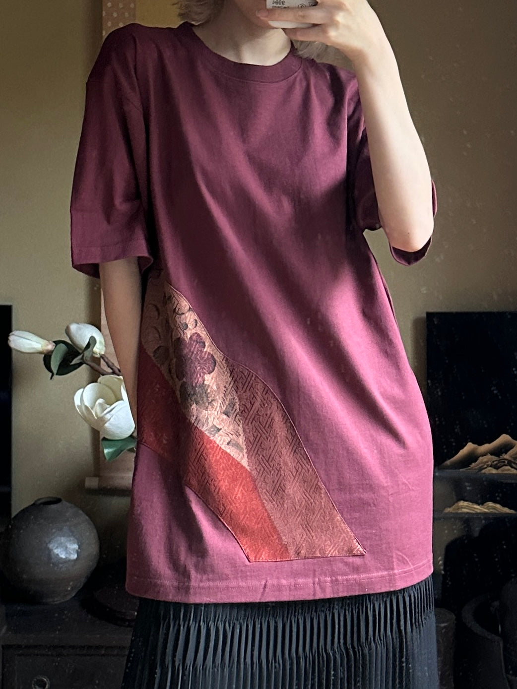 Redesigned Kimono Handmade T-Shirt Grape color