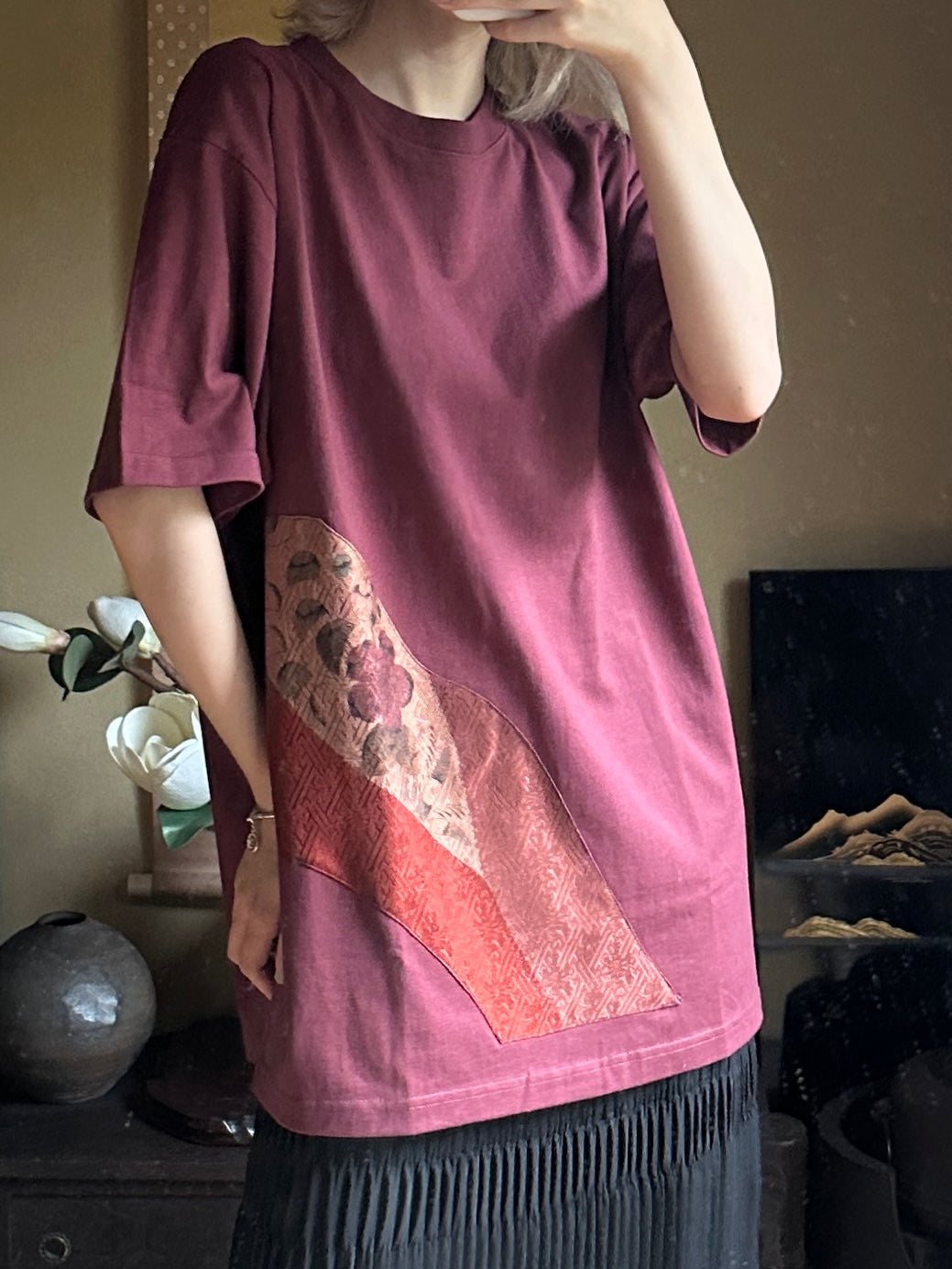 Redesigned Kimono Handmade T-Shirt Grape color