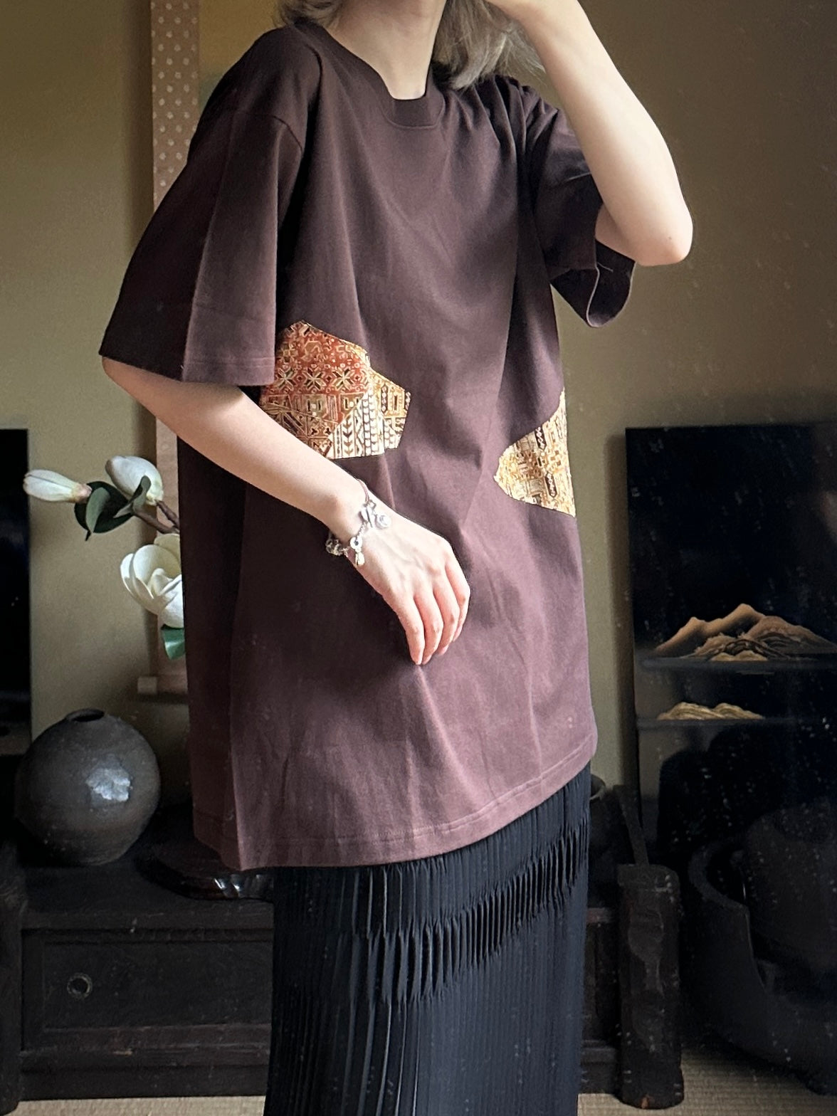 Redesigned Kimono Handmade T-Shirt Charcoal Black