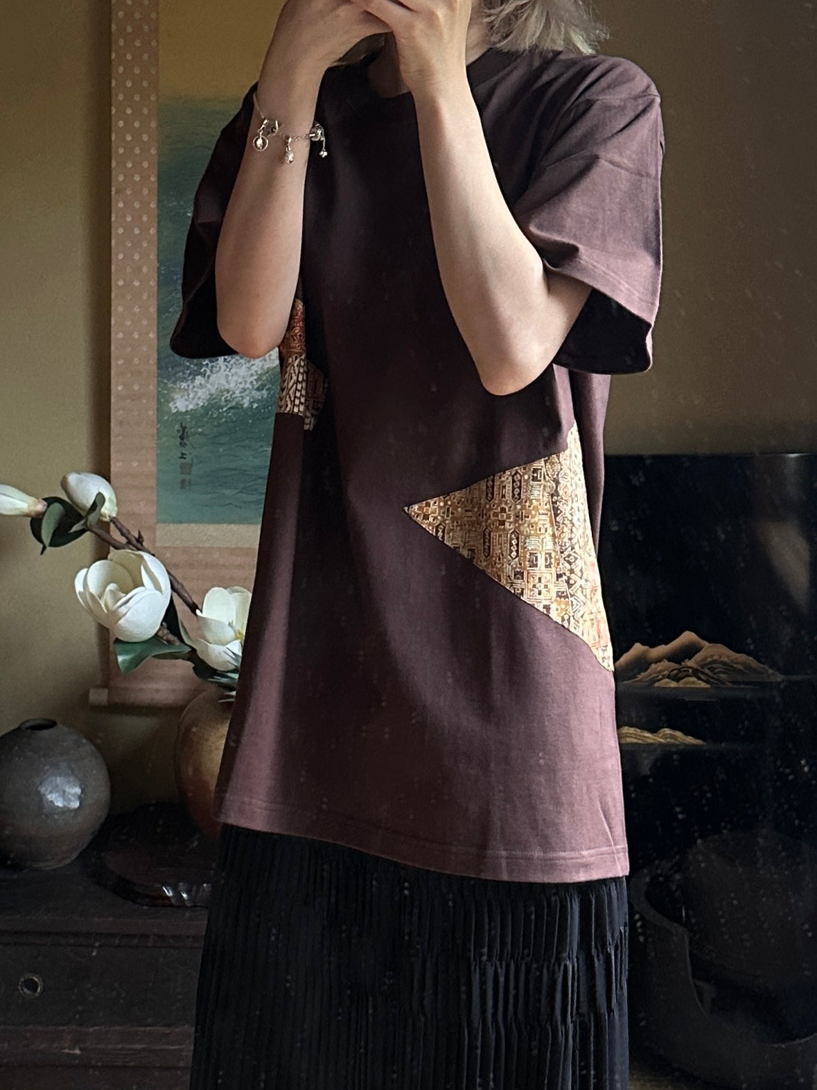 Redesigned Kimono Handmade T-Shirt Charcoal Black