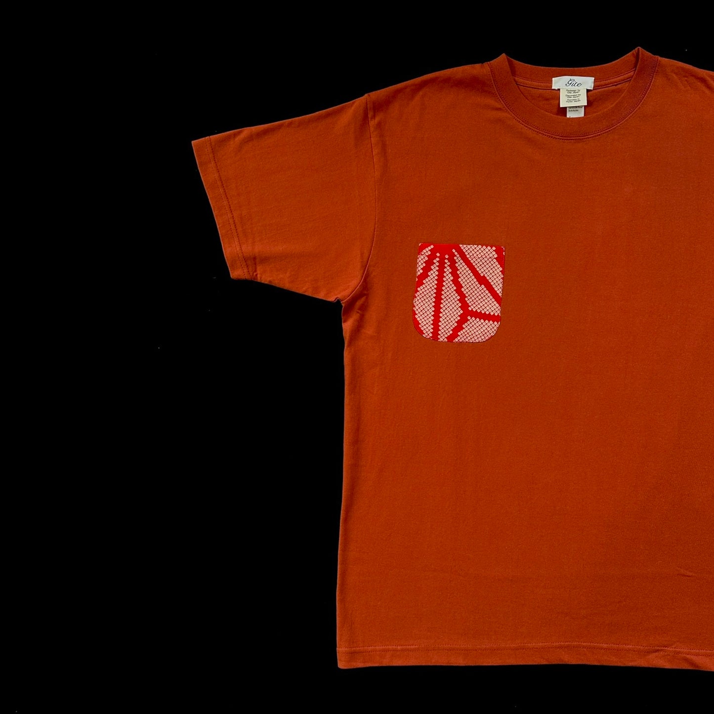 Redesigned Kimono Handmade T-Shirt Red persimmon color