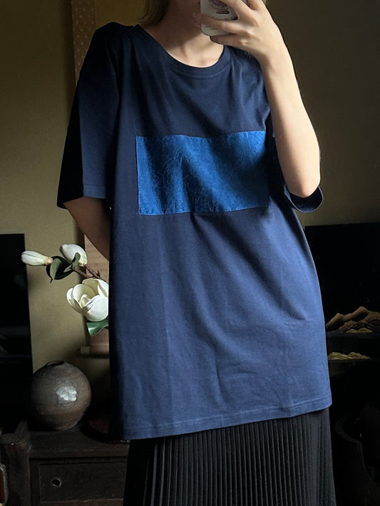 Redesigned Kimono Handmade T-Shirt Iron Navy color