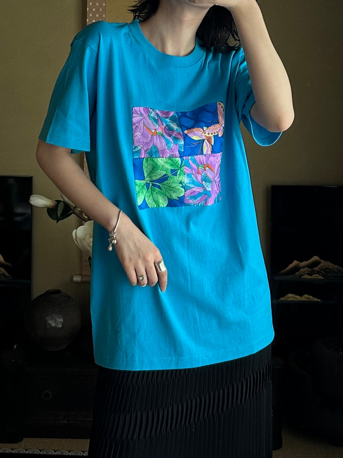 Redesigned Kimono Handmade T-Shirt Cornflower Blue