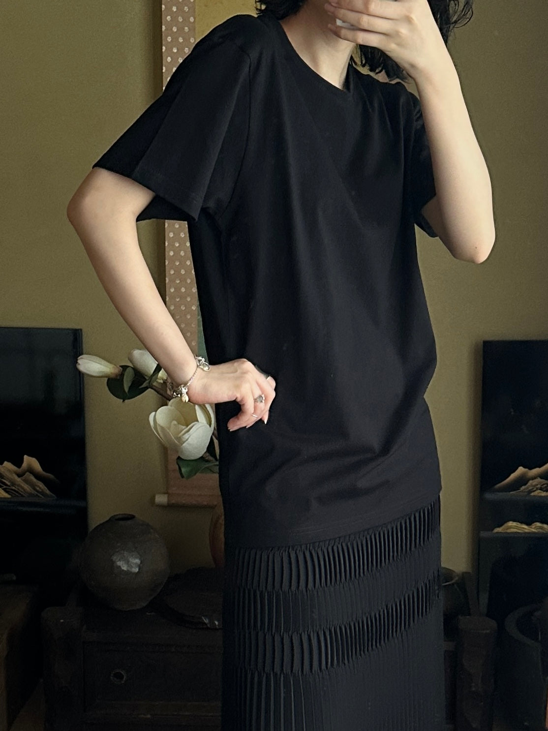 Redesigned Kimono Handmade T-Shirt Black