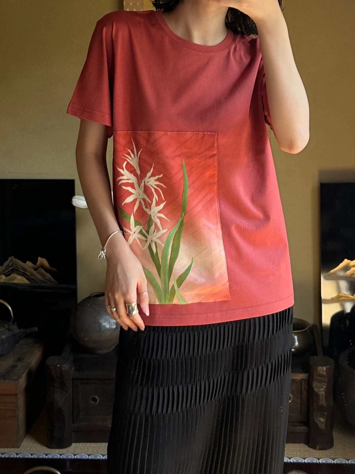 Redesigned Kimono Handmade T-Shirt Coral Color