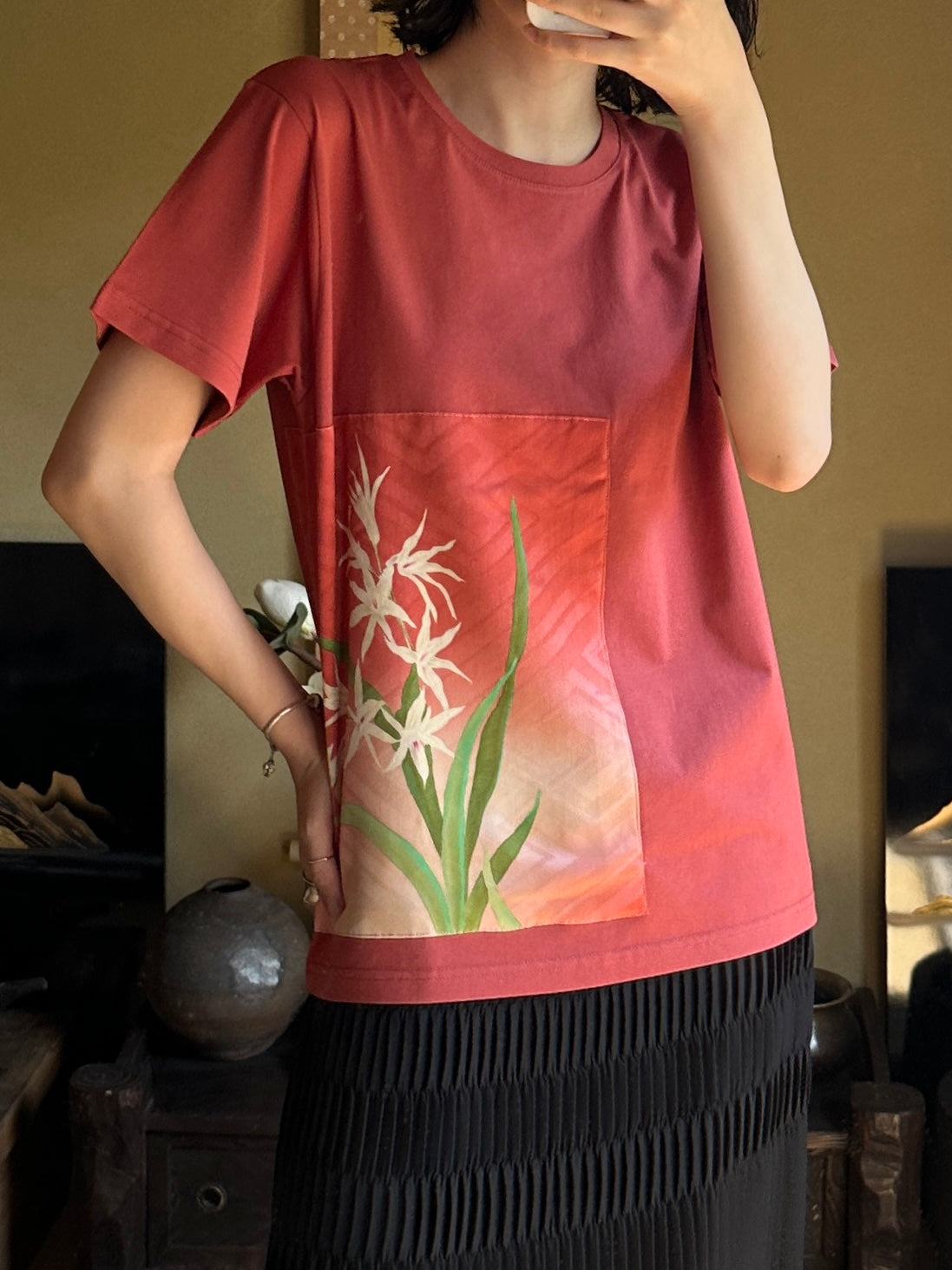 Redesigned Kimono Handmade T-Shirt Coral Color