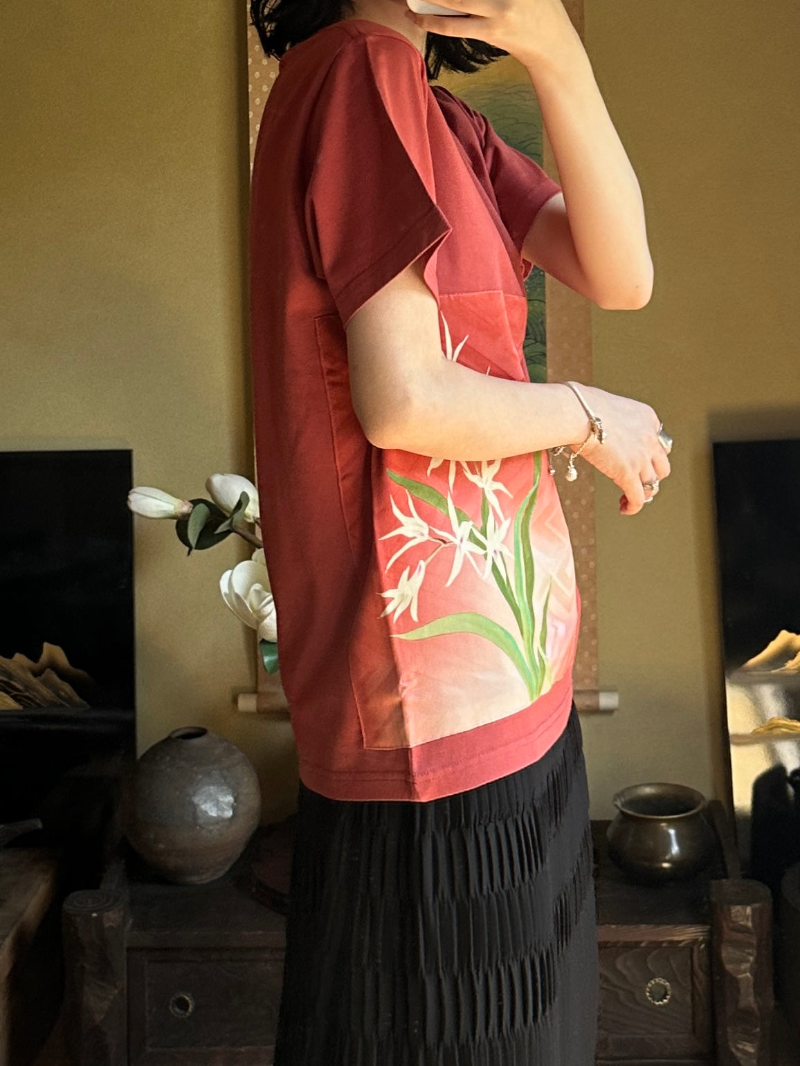 Redesigned Kimono Handmade T-Shirt Coral Color