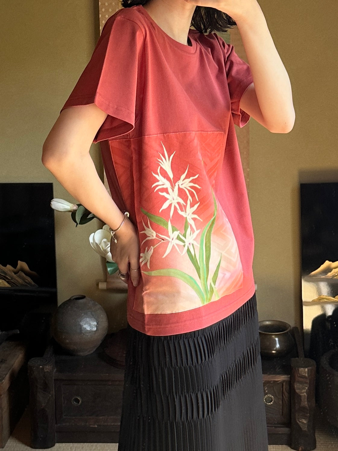 Redesigned Kimono Handmade T-Shirt Coral Color