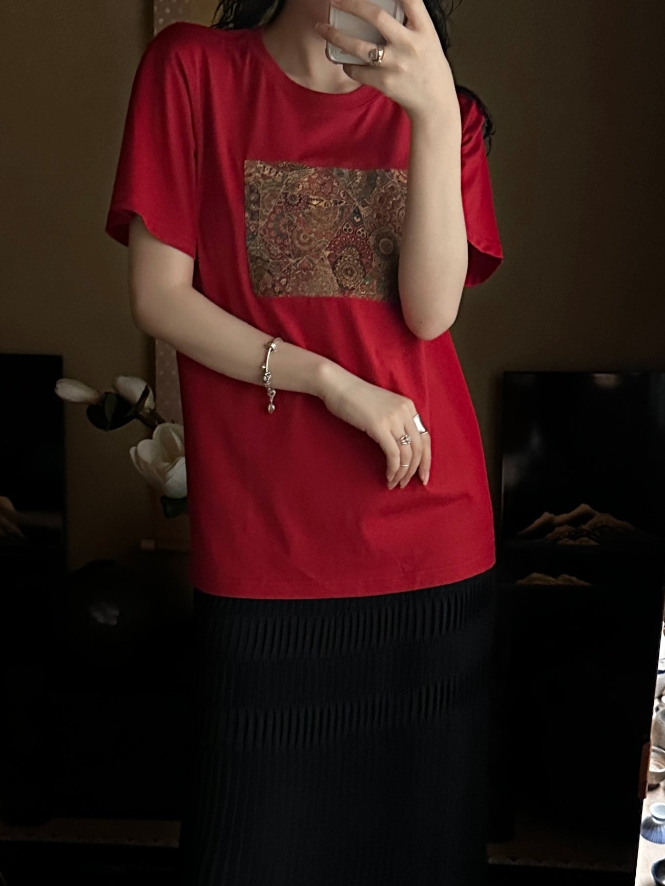 Redesigned Kimono Handmade T-Shirt Scarlet Color