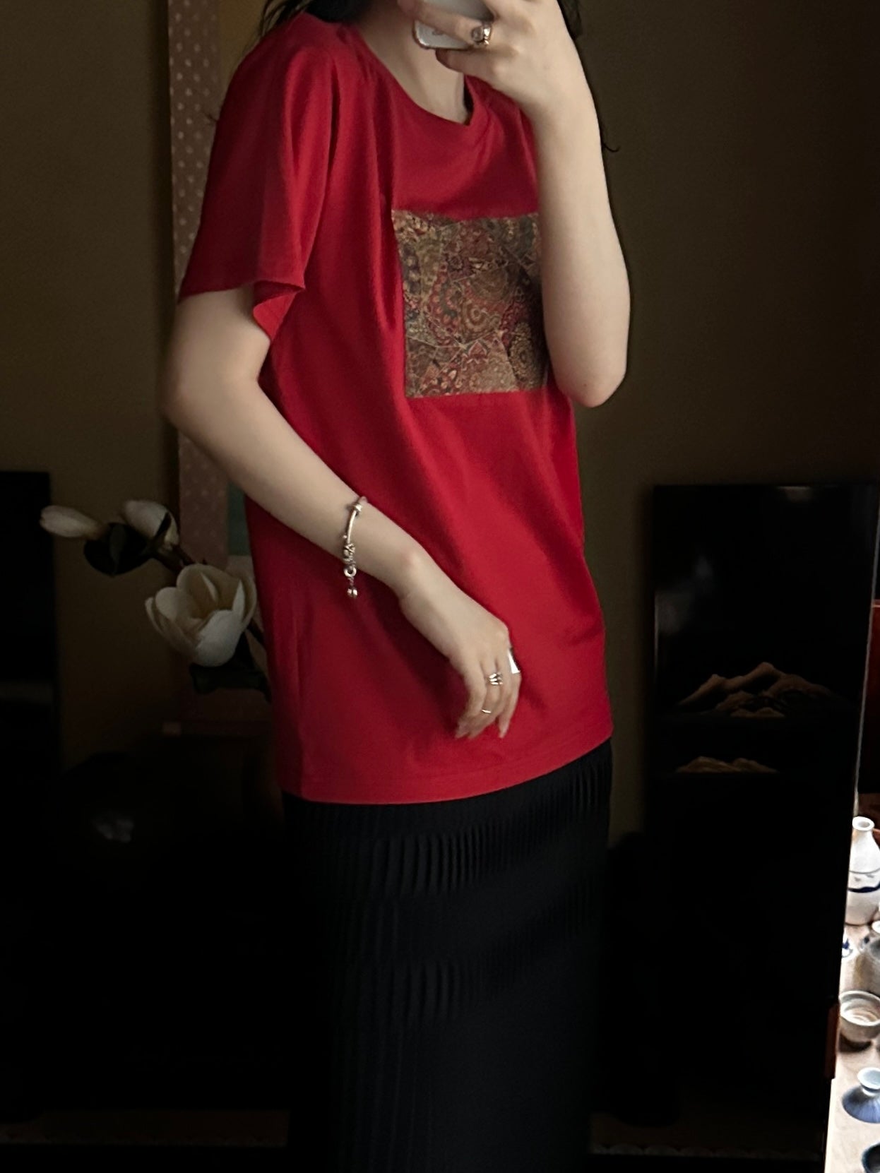 Redesigned Kimono Handmade T-Shirt Scarlet Color