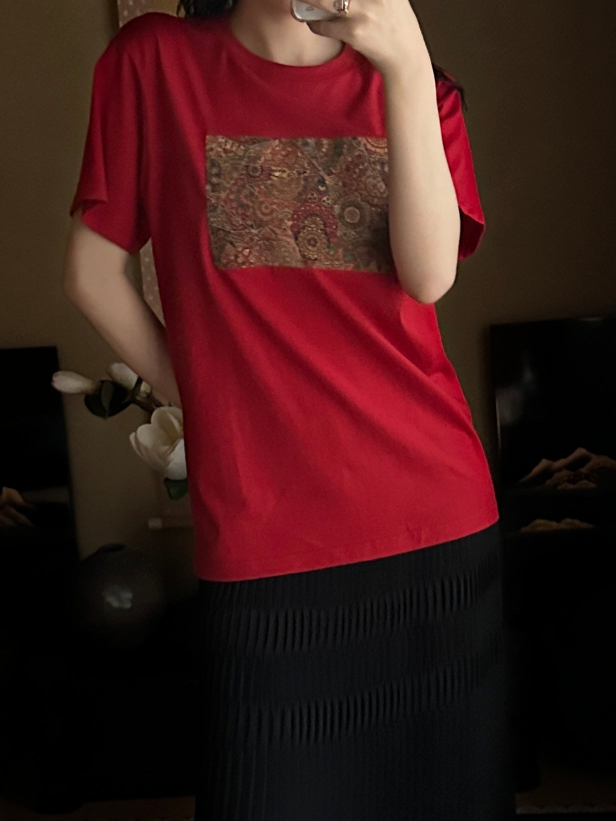 Redesigned Kimono Handmade T-Shirt Scarlet Color