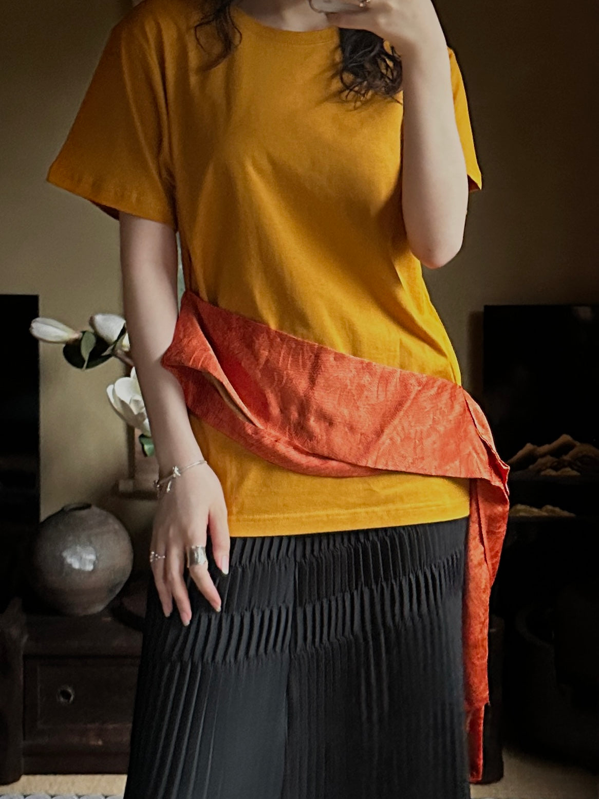 Redesigned Kimono Handmade T-Shirt Mustard Yellow